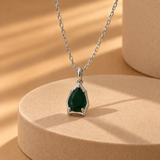 925 Silver Green Quartz Pear Pendant Chain