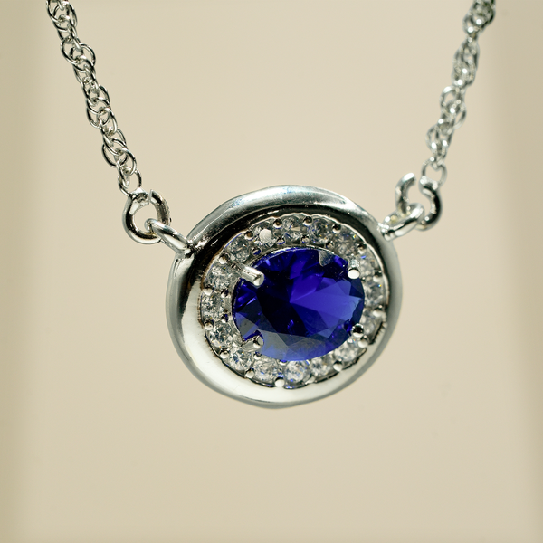 One-of-One 92.5 Silver Round Navy Pendant Necklace