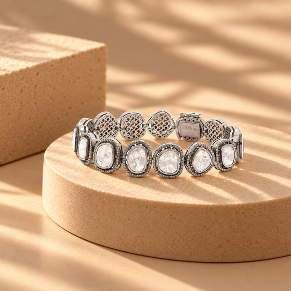 7.8 Ct Natural Diamonds 925 Sterling Silver Polki Bracelet