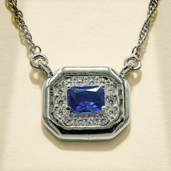 One-of-One 92.5 Silver Blue Simulant Sapphire Octagonal Pendant