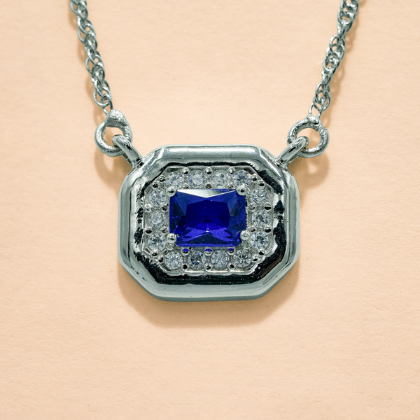 One-of-One 92.5 Silver Simulant Navy Gemstone Octagonal Pendant