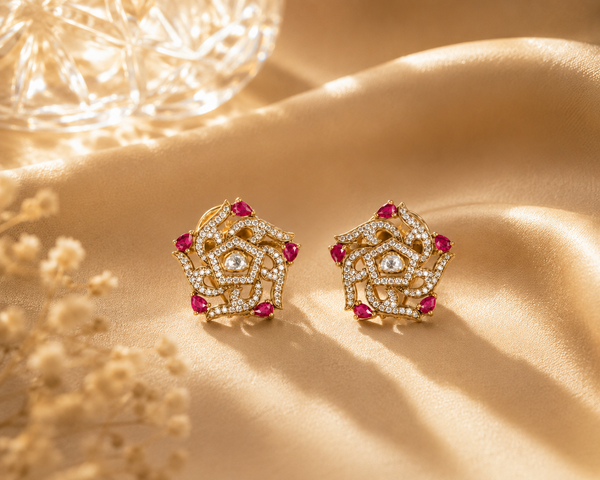925 Sterling Silver Polki & Quartz Moissanite Designer Statement Stud Earrings