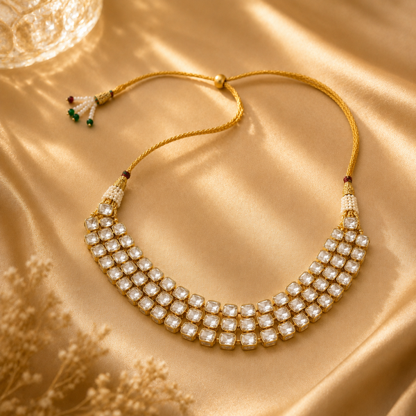 925 Sterling Silver Polki with Moissanite & Pearl Traditional Statement Necklace