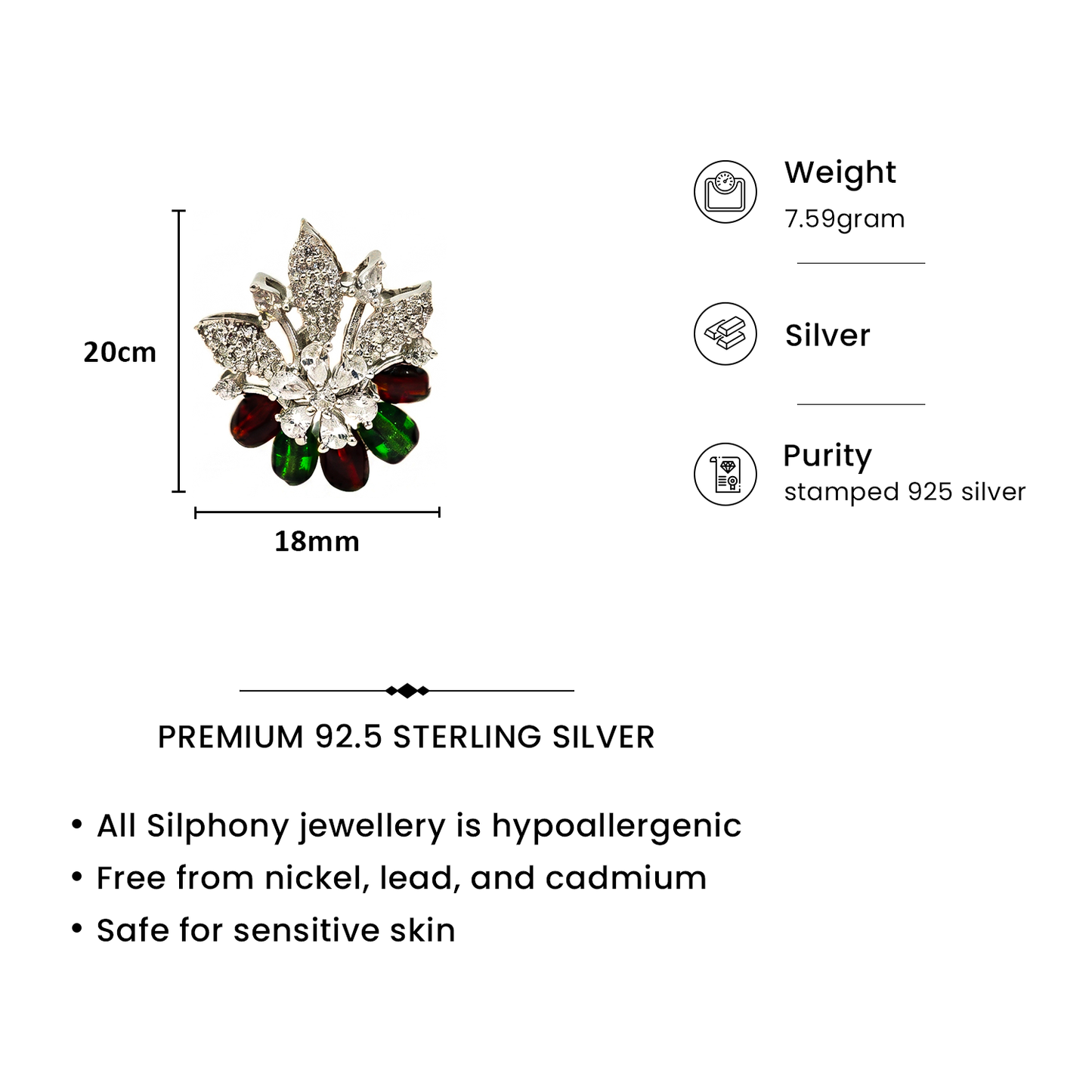 One-of-One 92.5 Silver Emerald Ruby Floral Necklace Set