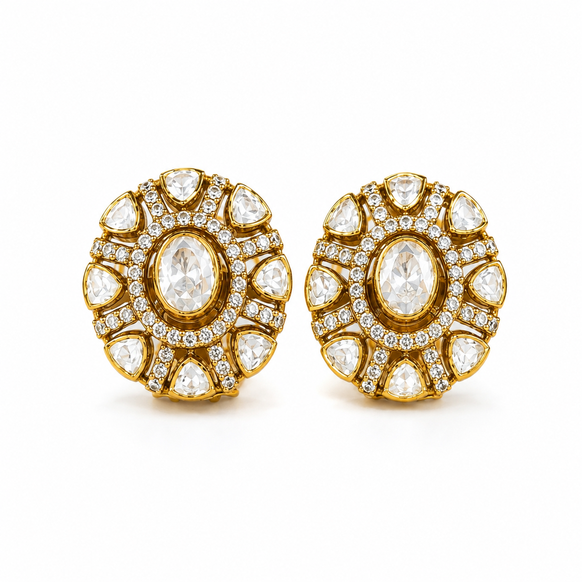 925 Sterling Silver Polki & Moissanite Elegant Statement Stud Earrings for Women