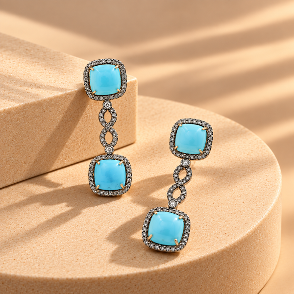 1.5 Ct Natural Diamond & 925 Silver Blue Gemstone Drop Earrings