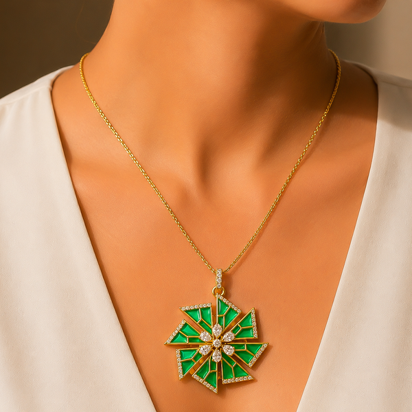 One-of-One 92.5 Silver Mint Enamel Starburst Pendant