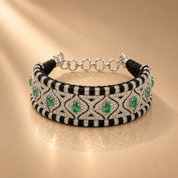 5.8 Ct Natural Diamond & 925 Silver Emerald Statement Bracelet