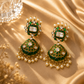 925 Sterling Silver Green Enamel, Polki & Moissanite Statement Jhumka Earrings