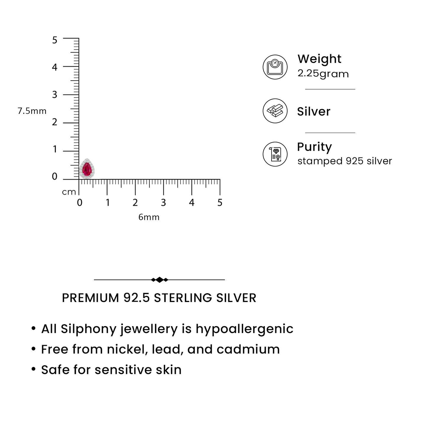 Ruby Dewdrop - 92.5 Silver Pendant Set