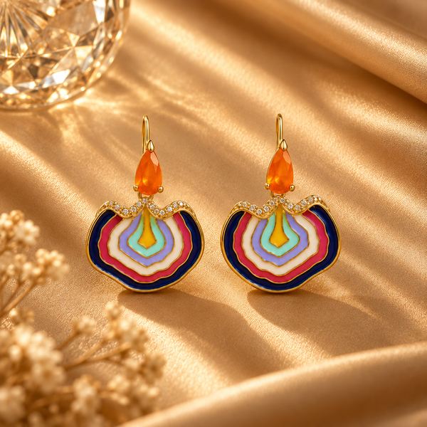 Multicolor Enamel Drop Earrings with Orange Quartz