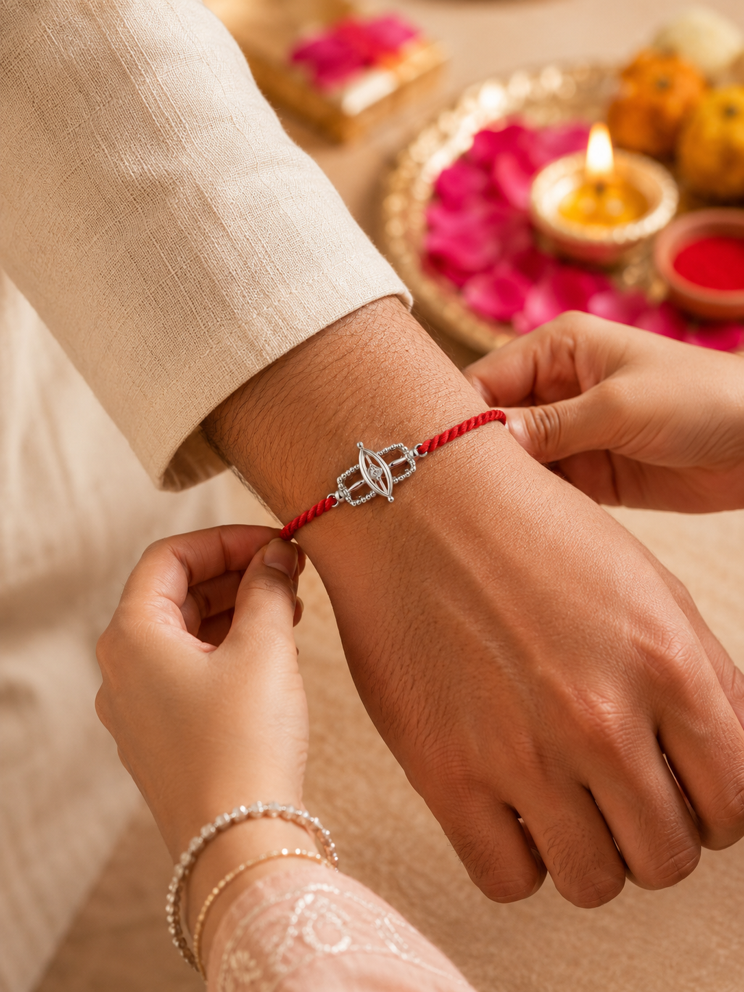 Shivtilak Silver 925 Hallmarked Handmade Red Thread Rakhi