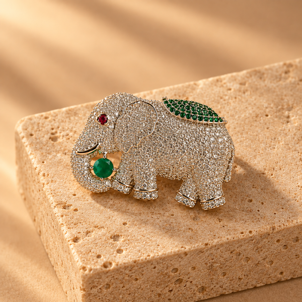 925 Sterling Silver Elephant Brooch Traditional Indian Inspired Hallmarked Jewellery