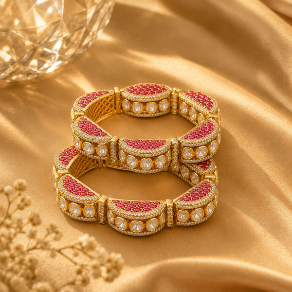 925 Sterling Silver Polki Moissanite Bridal Bangles