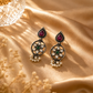 925 Sterling Silver Multicolor Drop Earrings with Red Pear & Green Round Stones, Polki Inspired Statement Jewelry