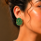 One-of-One 92.5 Silver Green Enamel Spiral Stud Earrings