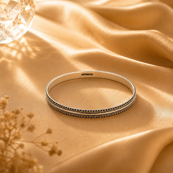 Double Border 925 Sterling Silver Oxidized Bangles for Women | Hallmarked