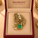Luxury Bird Brooch with Green Quartz and Moissanite Crystal Jewels Gift for Men