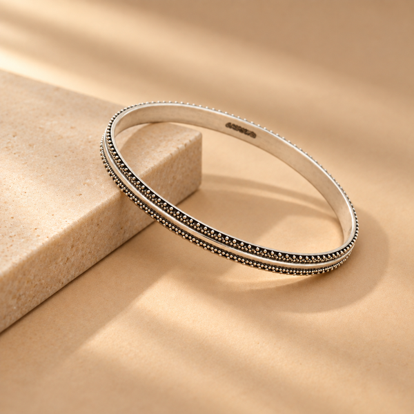 Double Border 925 Sterling Silver Oxidized Bangles for Women | Hallmarked