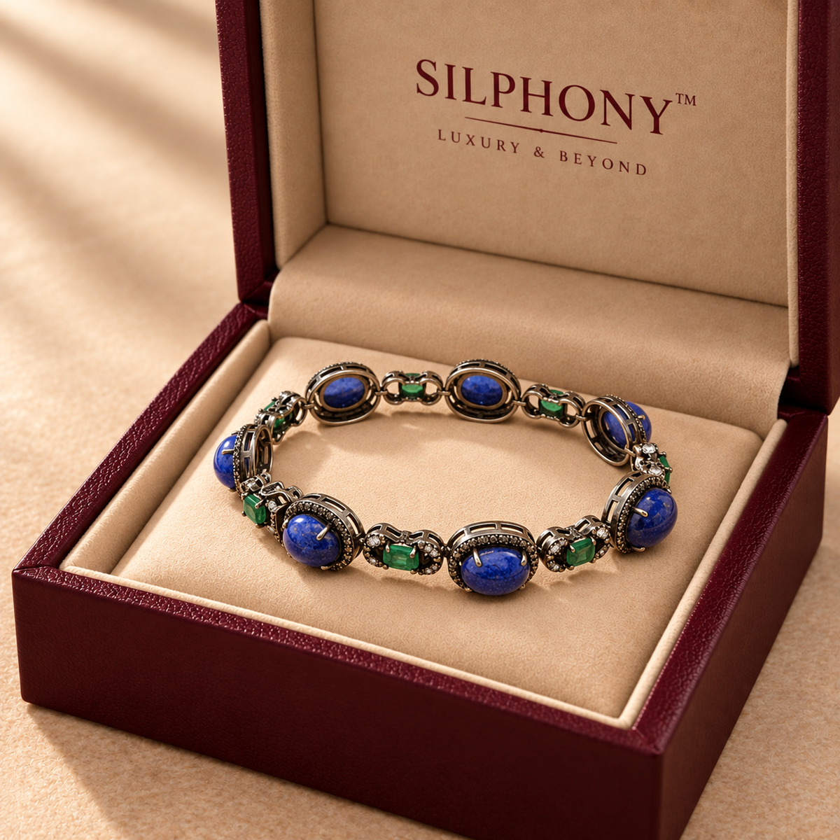 2.88 ct Natural Diamond Blue Sapphire Emerald Bracelet