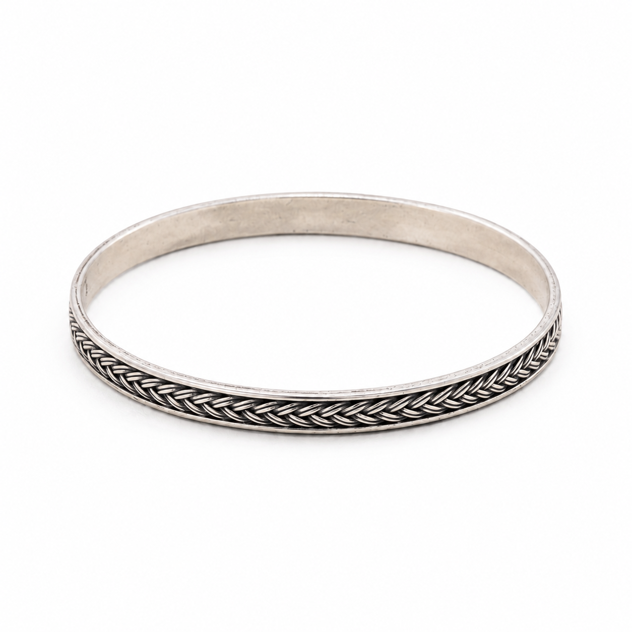 925 Sterling Silver Braided Bangle | Intricate Woven Pattern Hallmarked Silver Bracelet