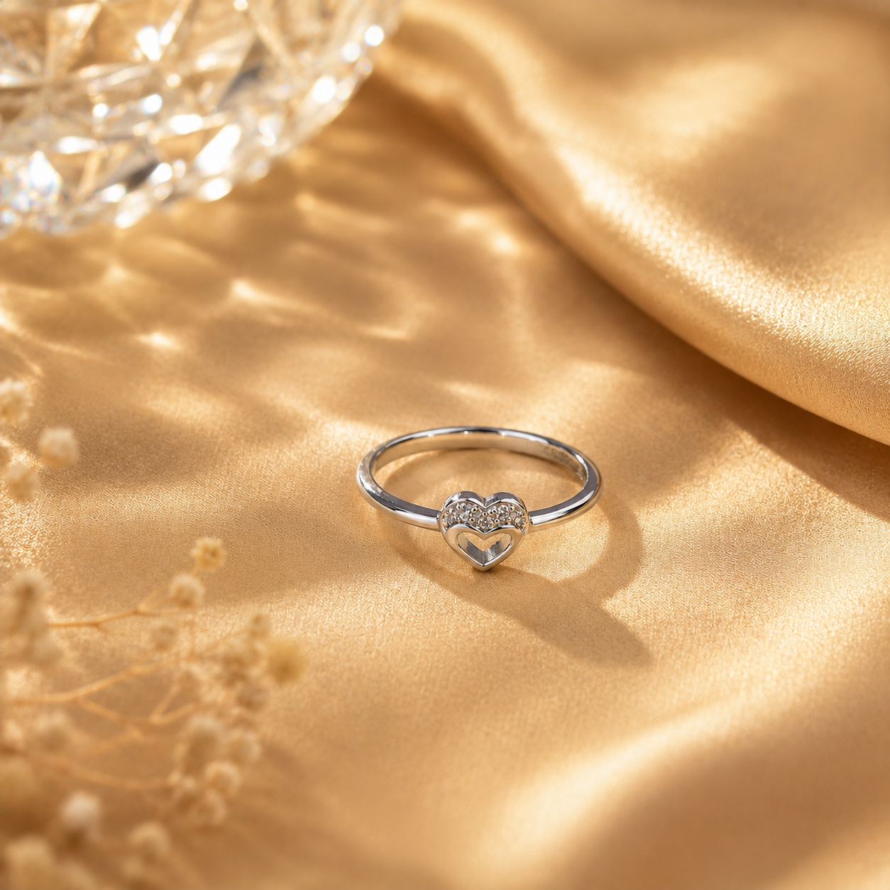 Open Heart 925 Sterling Silver Romantic Love Ring for Her