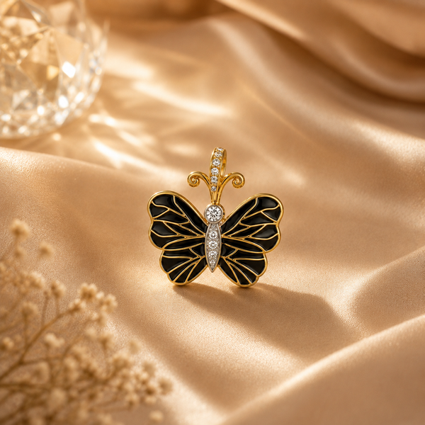 0.15 Ct Natural Diamond Black Butterfly Statement Pendant for Women