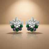 925 Silver Emerald Green Pearl Floral Necklace Set