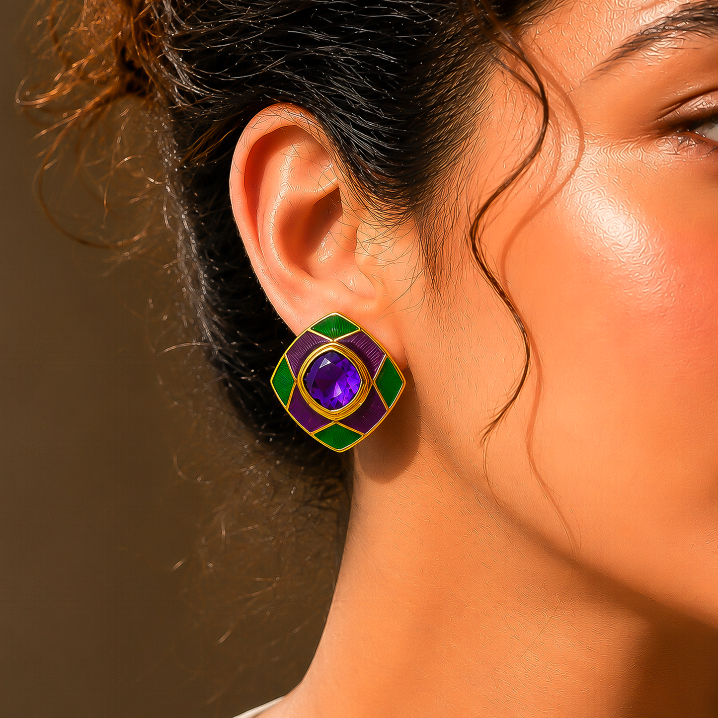 One-of-One 92.5 Silver Amethyst Enamel Square Stud Earrings
