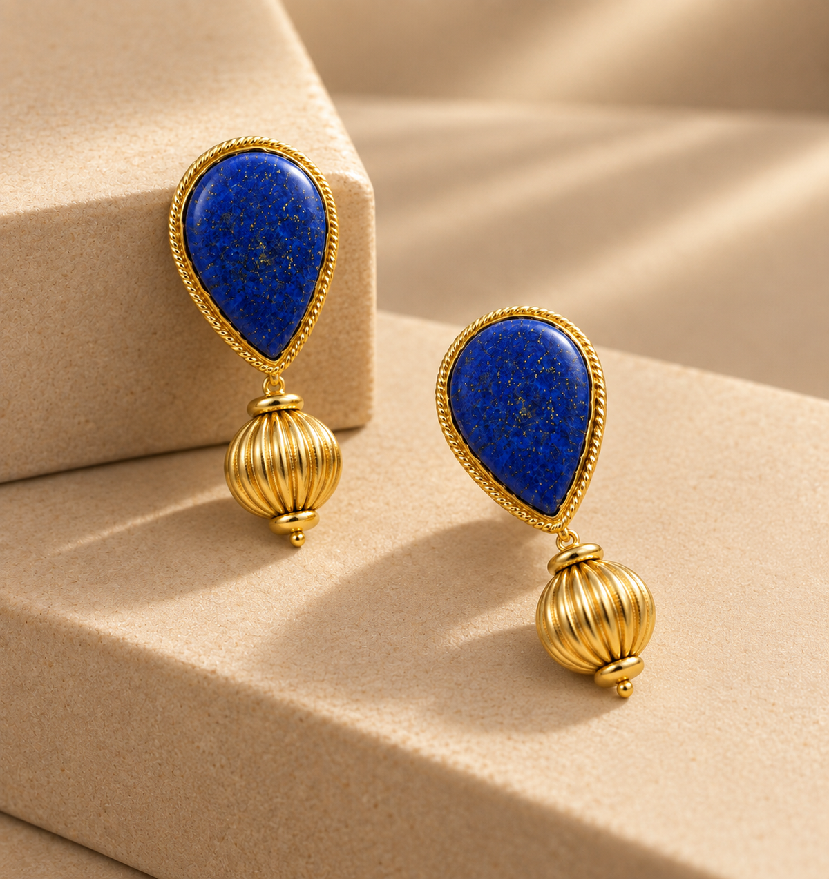 925 Silver Gold Plated Lapis Lazuli Teardrop Earrings