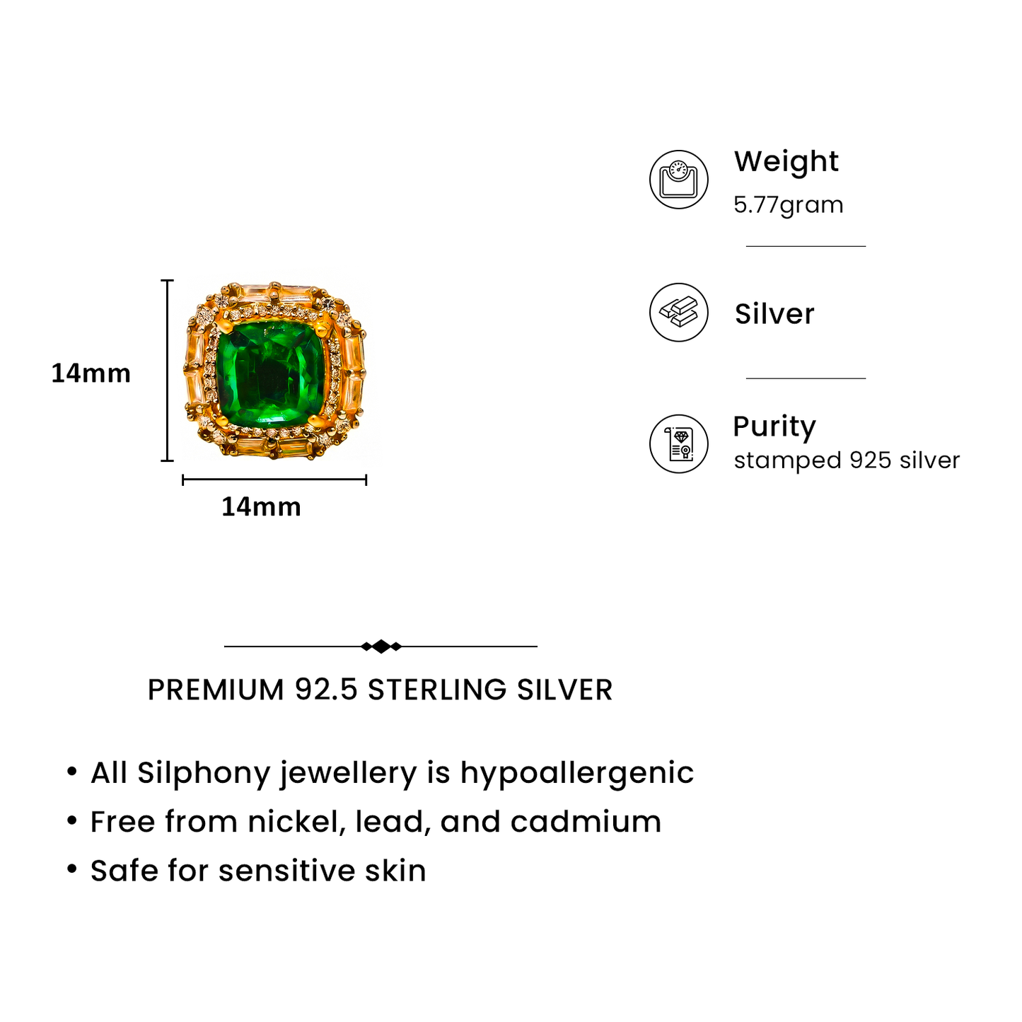 One-of-One Emerald Frame Studs in 92.5 Silver