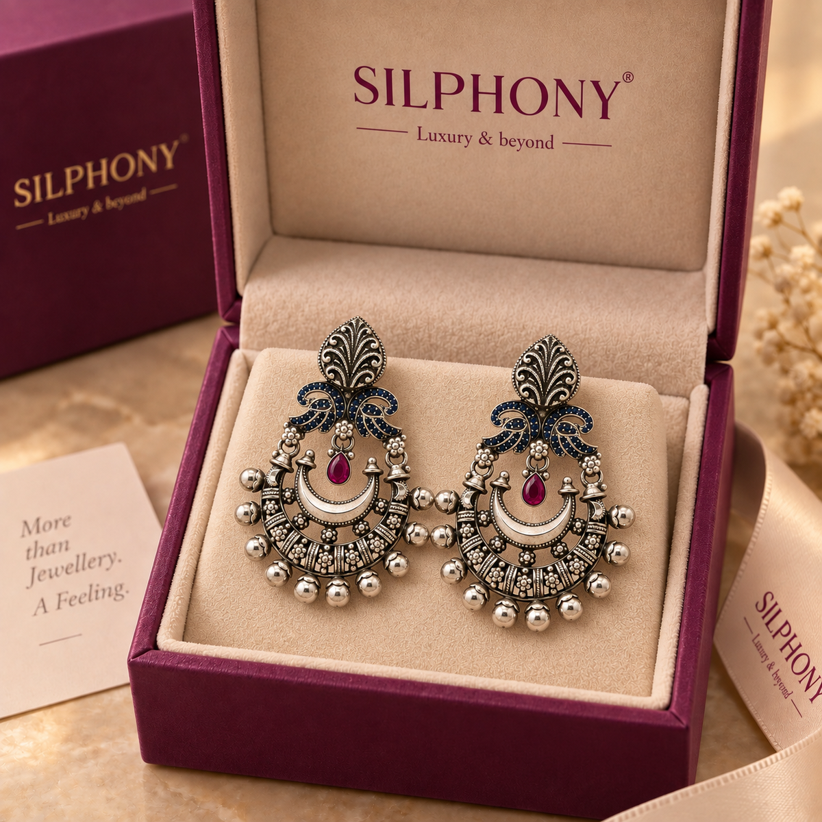 Oxidized 925 Silver Chandbali Earrings