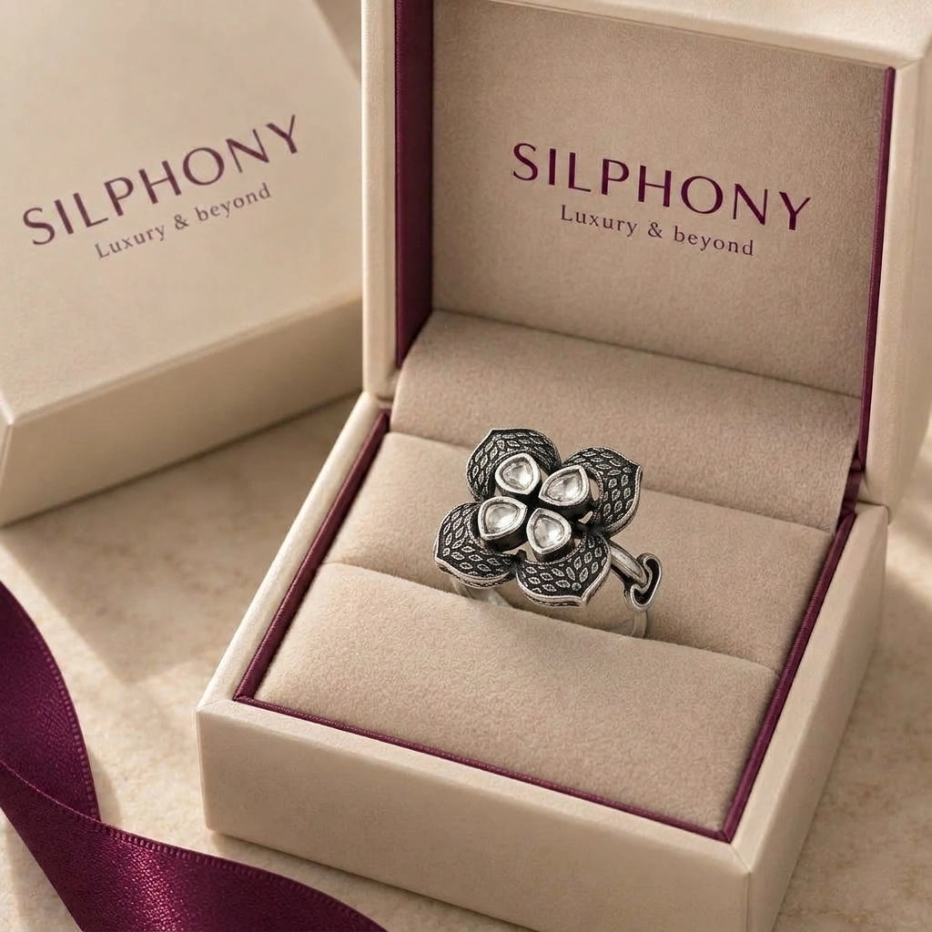 925 Silver Moissanite Floral Ring