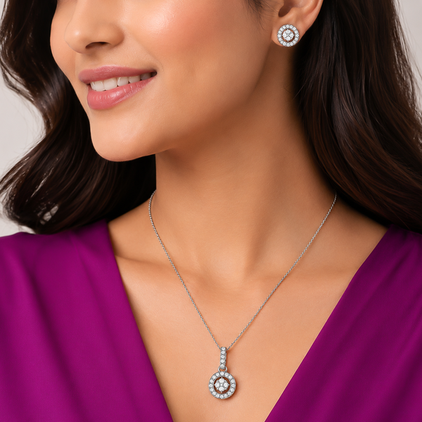 Round Sparkling Pendant Set Silver