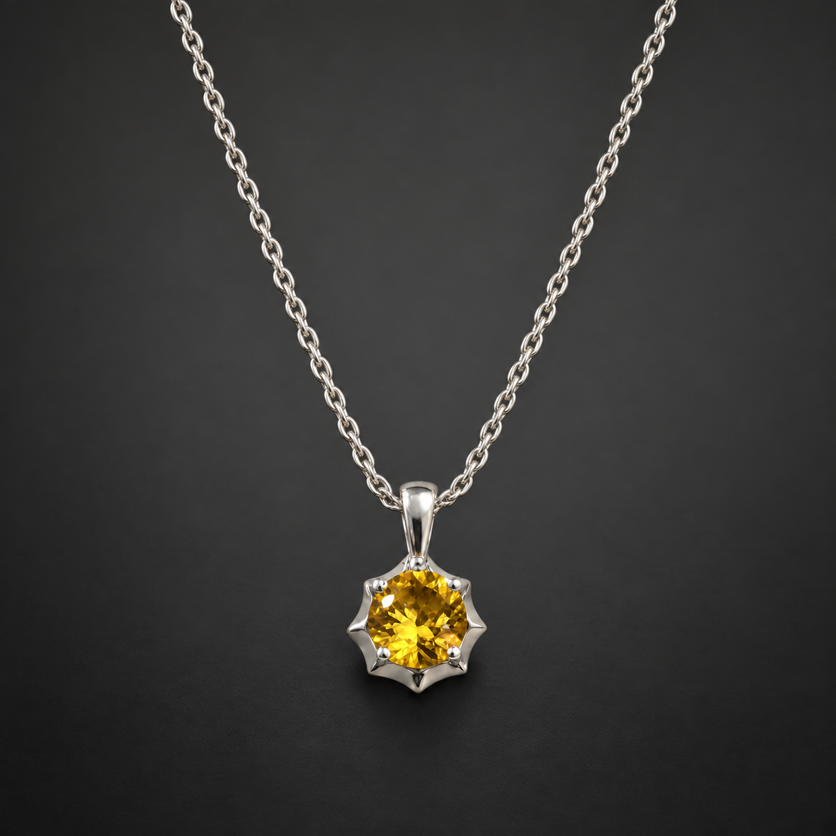 18 Inch 925 Sterling Silver Round Solitaire Quartz with Moissanite Chain Pendant