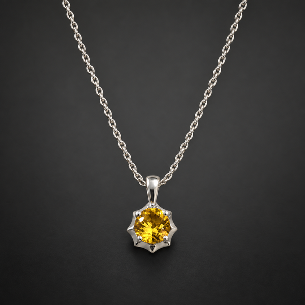 18 Inch 925 Sterling Silver Round Solitaire Quartz with Moissanite Chain Pendant