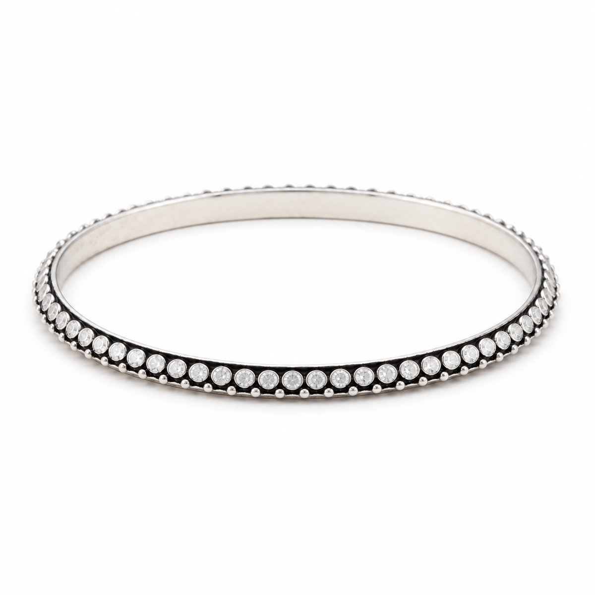 Double-Row 925 Sterling Silver with White Stone Bangle For Women | Hallmarked
