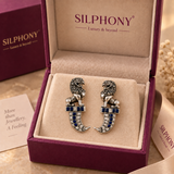925 Sterling Silver Lion Hoop Earrings with Blue & White Moissanite and Polki | Statement Ethnic Jewelry