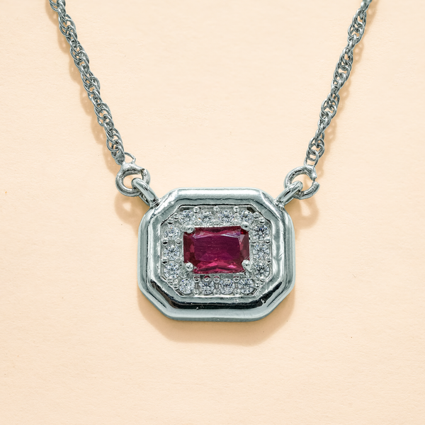 92.5 Silver One-of-One Simulant Ruby Octagonal Pendant