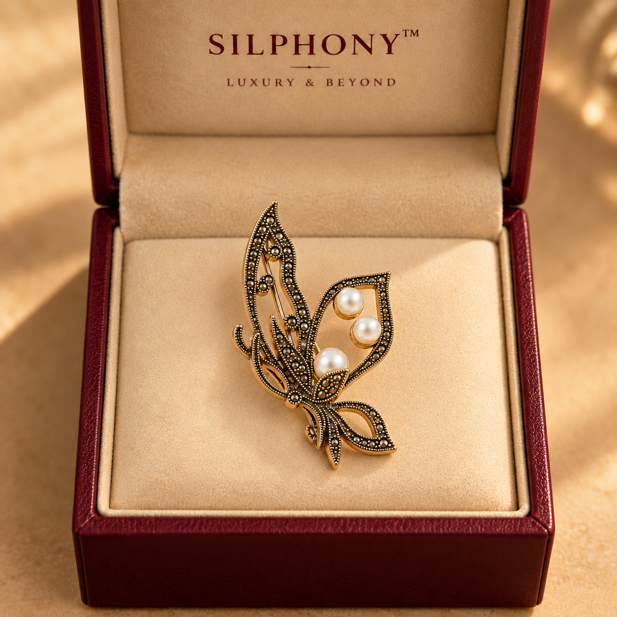 Antique Butterfly Pearl Brooch for Women