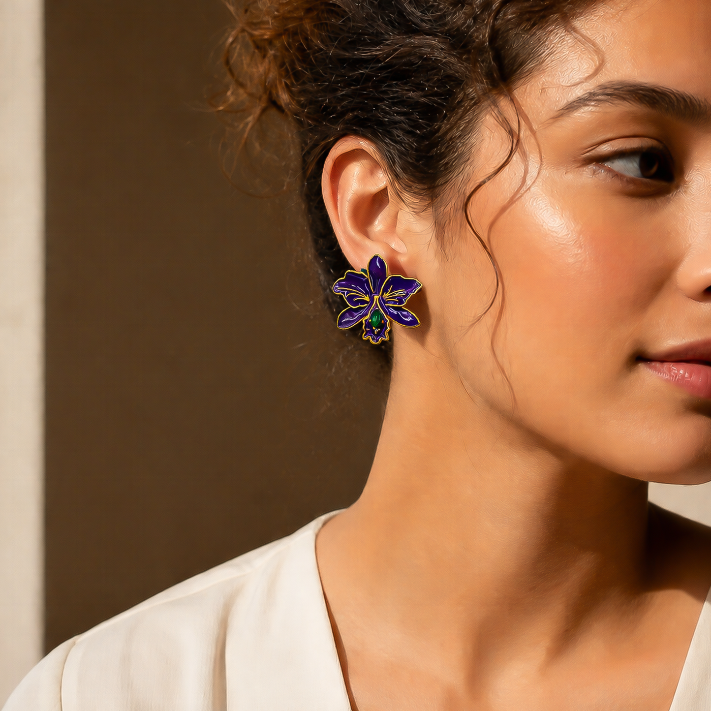Royal Purple Orchid Statement Stud Earrings