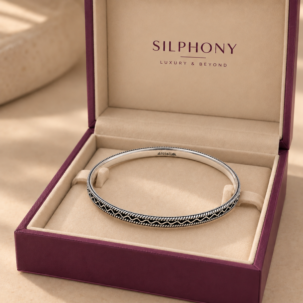 Oxidized Silver Twisted Rope Wave Bangles Set of 4 for Women