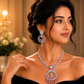 92.5 Sterling Silver Floral Drop Motif Necklace Set