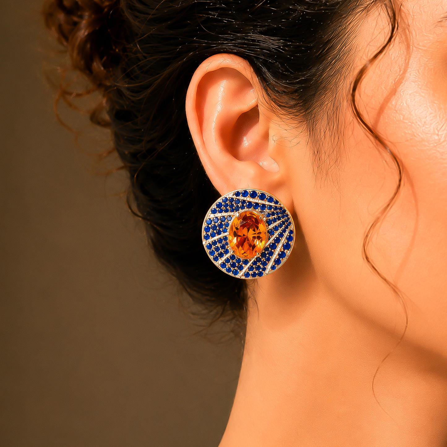 One-of-One 92.5 Silver Amber Halo Blue Stud Earrings