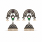 925 Sterling Silver Temple Jhumka Earrings With Enamel, Red Stone & Pearls