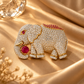 925 Sterling Silver Moissanite & Quartz Elephant Brooch | Regal Red Stone Statement | Hallmarked