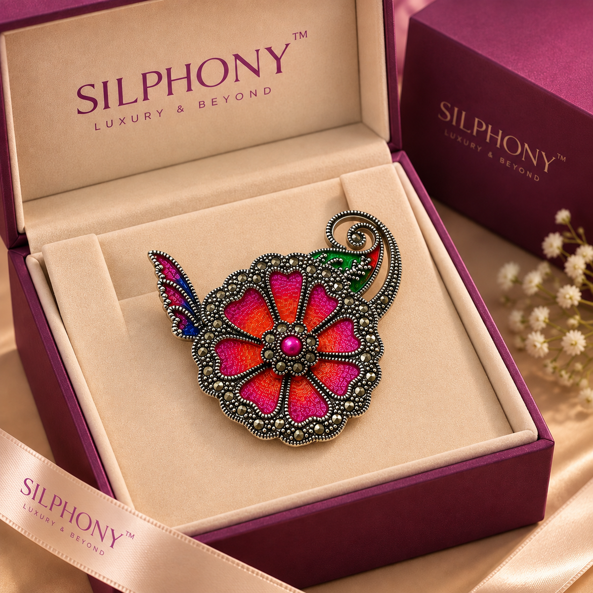 Enamel Floral Paisley Brooch For Women
