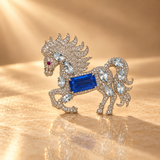 1.56 Ct Natural Diamond Winged Horse Pendant with & Blue Gemstone