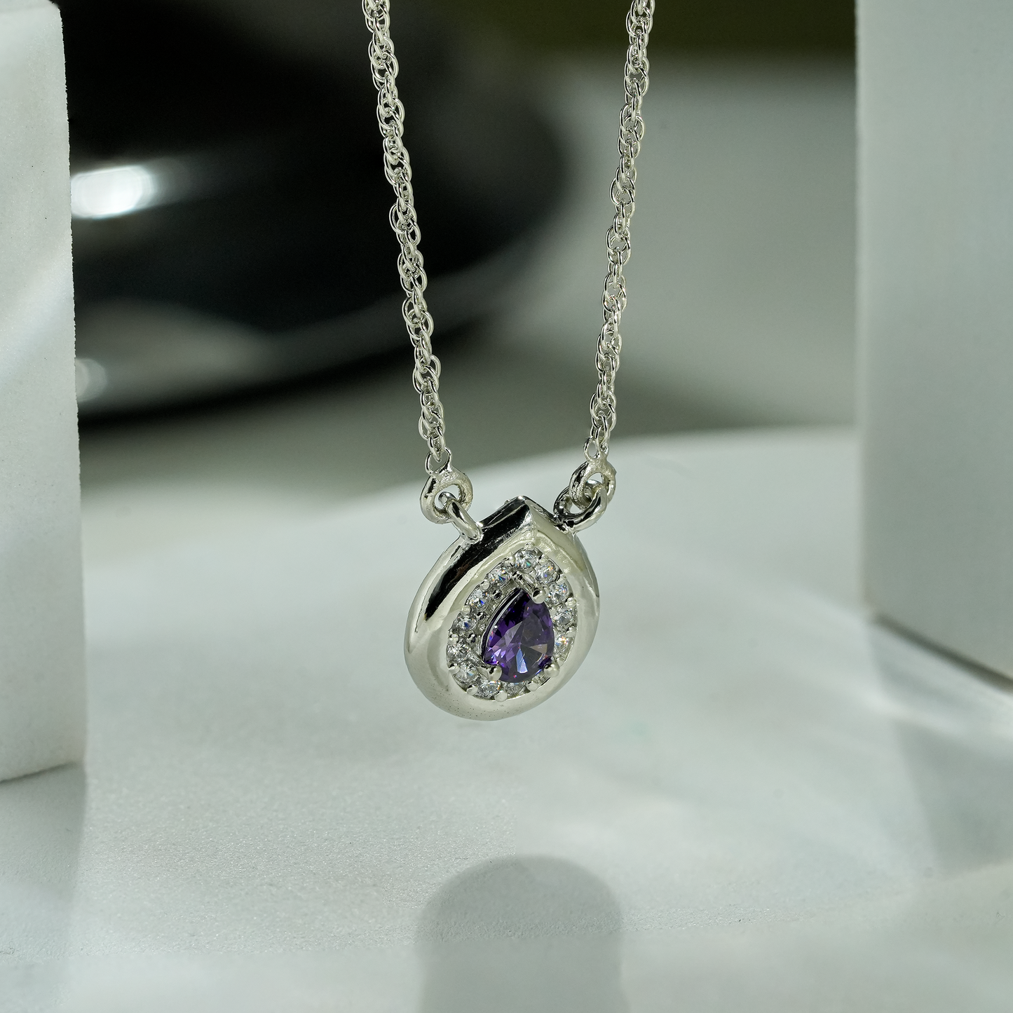 One-of-One 92.5 Silver Simulant Amethyst Teardrop Pendant Necklace