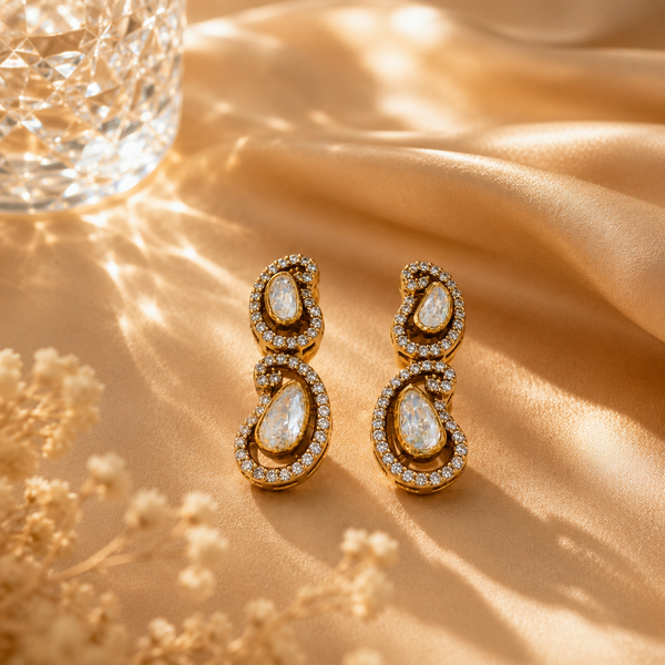 925 Sterling Silver Polki & Moissanite Drop Statement Earrings